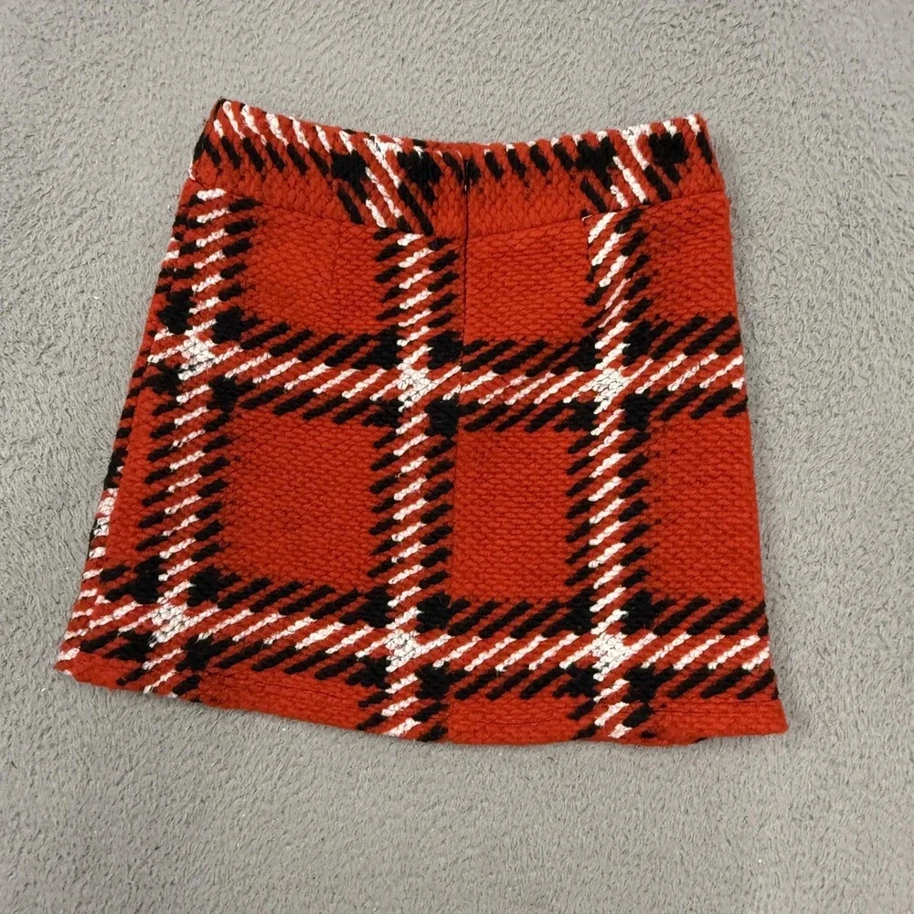 Topshop Skirt Womens 8 Red Plaid Wool Blend Tweed Mini High Waist Back Zip‎